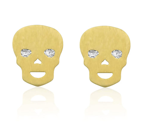 Vinali 14K Yellow Gold CZ Skull Stud Earrings for Women