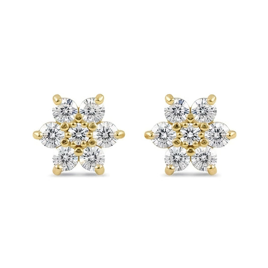 Vinali 14K Solid Yellow Gold CZ Six Petal Daisy Stud Earrings for Women