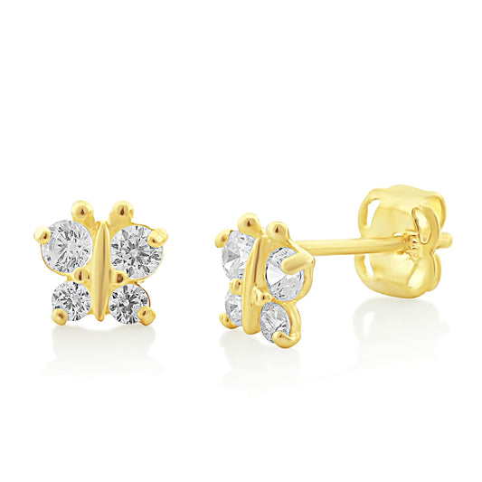 Vinali 14K Yellow Gold CZ Butterfly Stud Earrings for Women