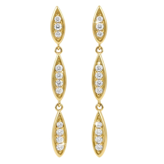 Vinali 14K Solid Yellow Gold CZ Marquise Linear Dangle Earrings for Women