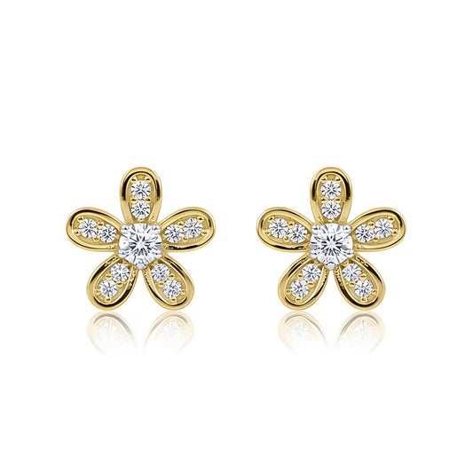Vinali 14K Solid Yellow Gold CZ Daisy Flower Stud Earrings for Women