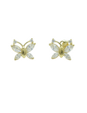 14K Solid Yellow Gold Dainty Women's CZ Butterfly Push Back Stud Earrings - Gold Gifts for Girls Teens Women