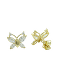 14K Solid Yellow Gold Dainty Women's CZ Butterfly Push Back Stud Earrings - Gold Gifts for Girls Teens Women