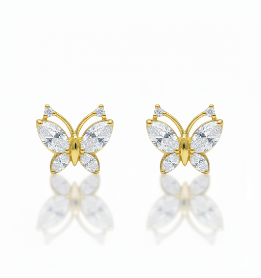 14K Solid Yellow Gold Dainty Women's CZ Butterfly Push Back Stud Earrings - Gold Gifts for Girls Teens Women