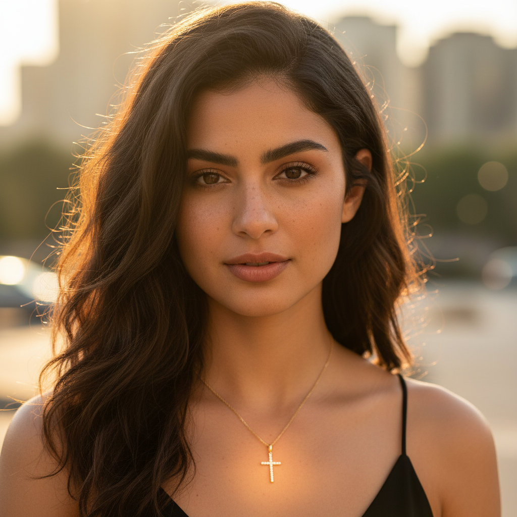 Solid 14K Yellow Gold Cross CZ Pendant for Women and Teens