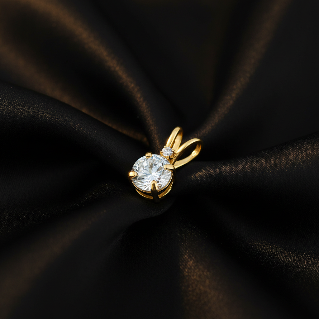 Solid 14K Yellow Gold Round CZ Pendant for Women and Teens