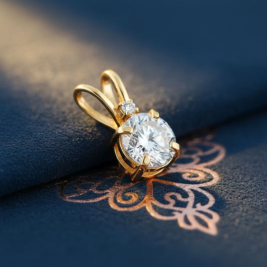 Solid 14K Yellow Gold Round CZ Pendant for Women and Teens