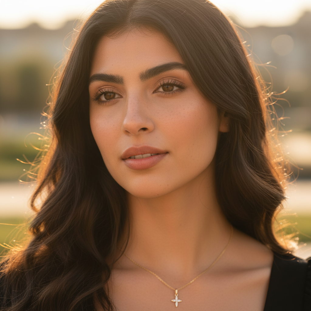 Solid 14K Yellow Gold Vintage Cross CZ Pendant for Women and Teens