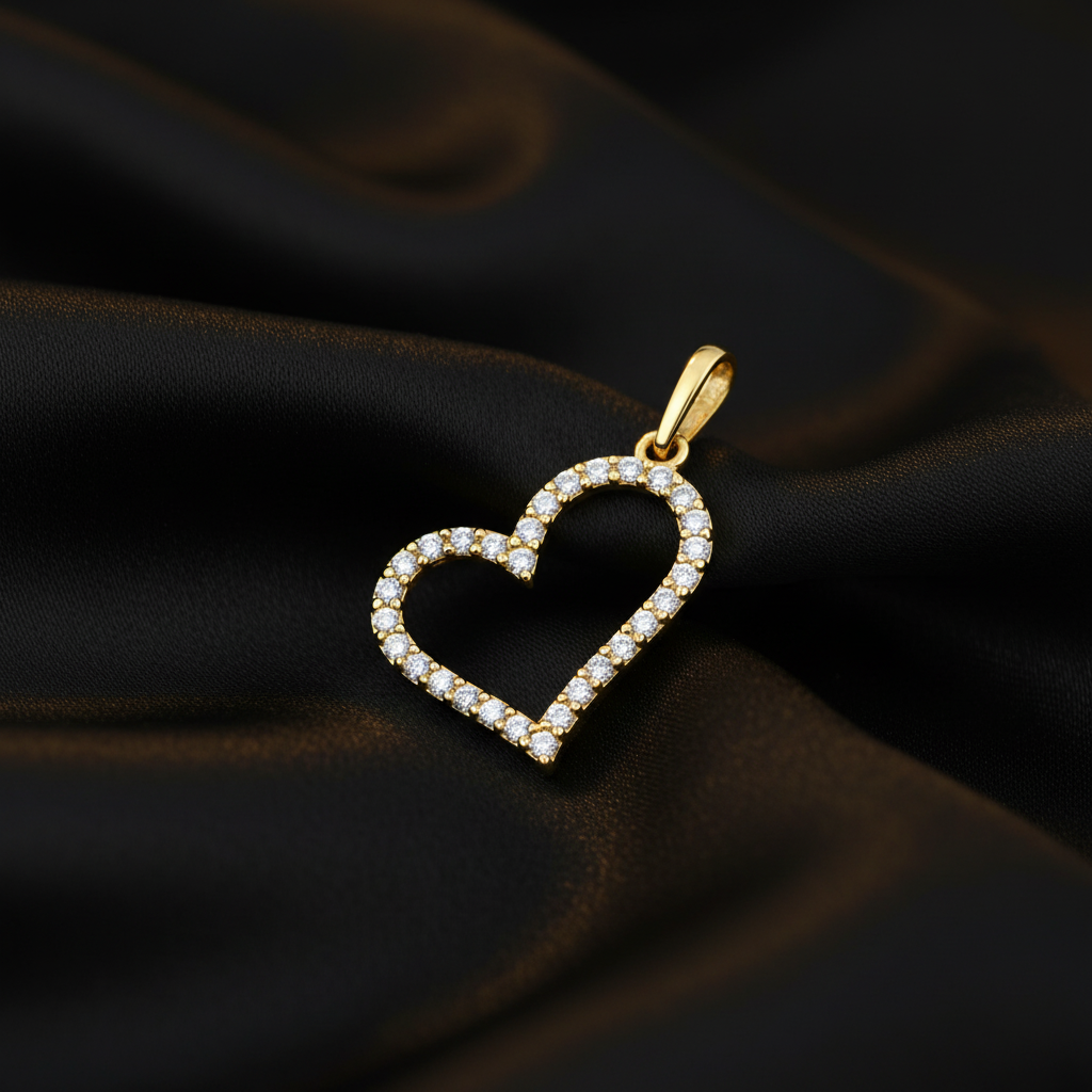 Solid 14K Yellow Gold Heart CZ Pendant for Women and Teens