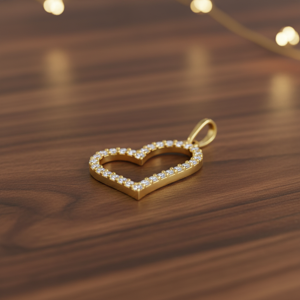 Solid 14K Yellow Gold Heart CZ Pendant for Women and Teens