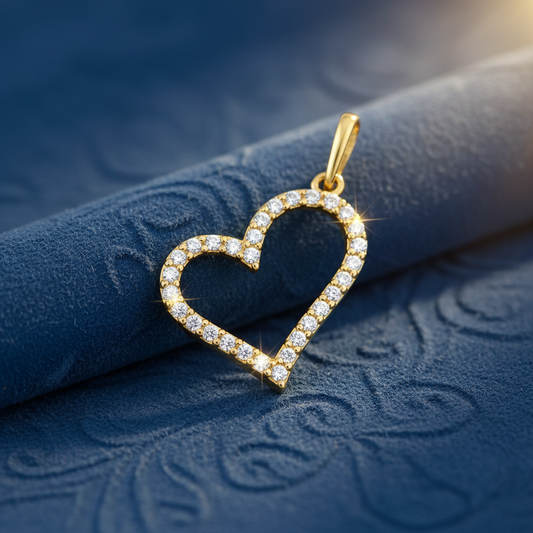 Solid 14K Yellow Gold Heart CZ Pendant for Women and Teens