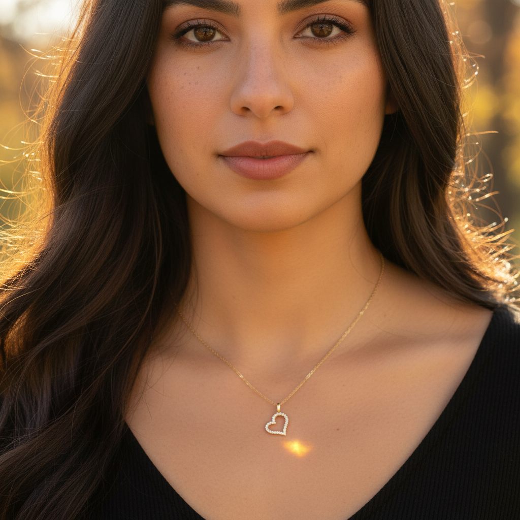 Solid 14K Yellow Gold Heart CZ Pendant for Women and Teens