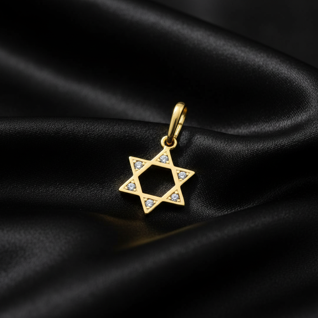 Solid 14K Yellow Gold Star of David CZ Pendant for Women and Teens