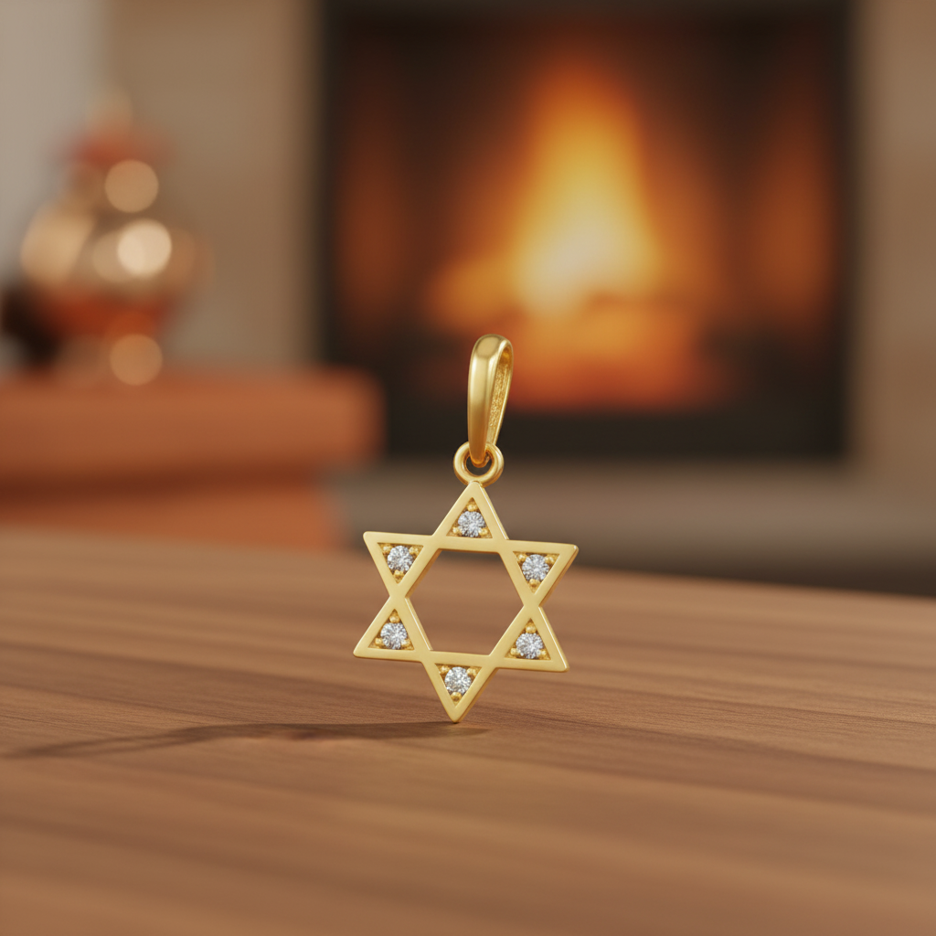 Solid 14K Yellow Gold Star of David CZ Pendant for Women and Teens