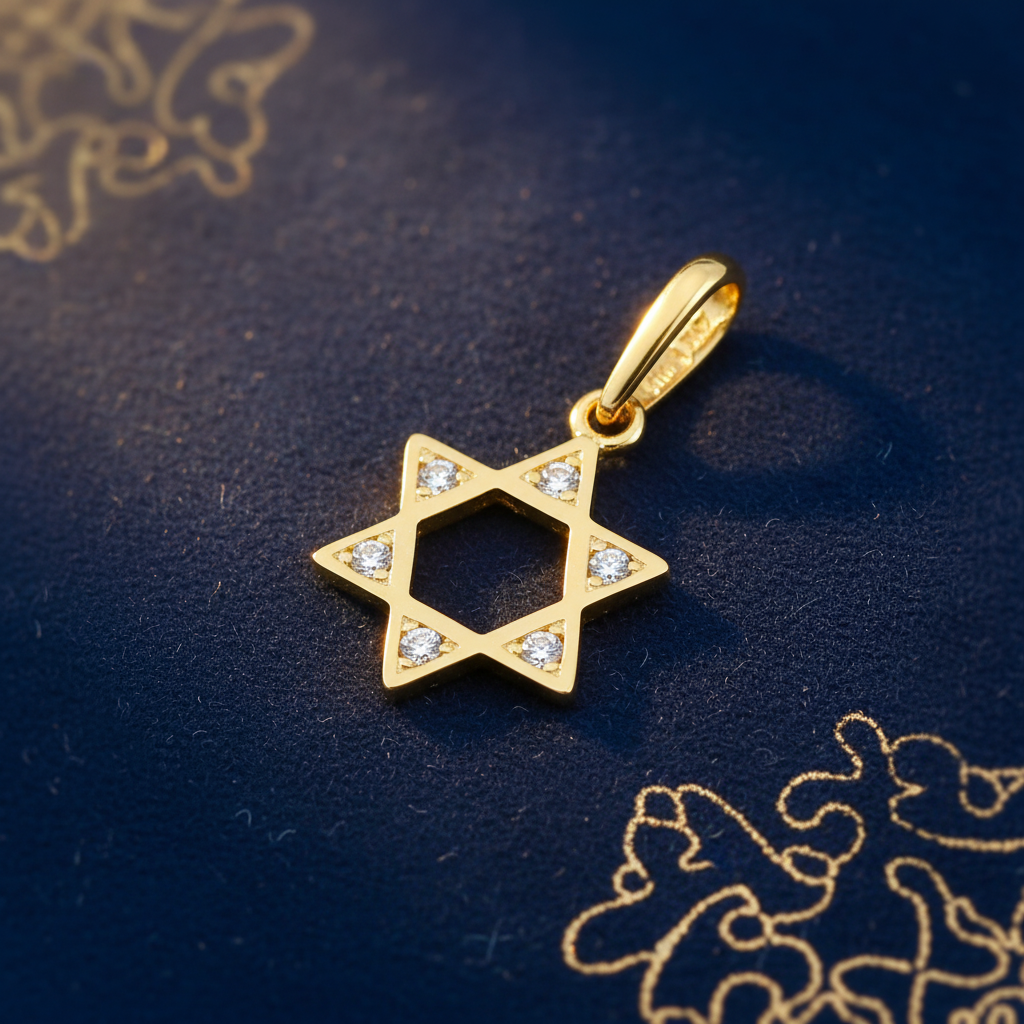 Solid 14K Yellow Gold Star of David CZ Pendant for Women and Teens