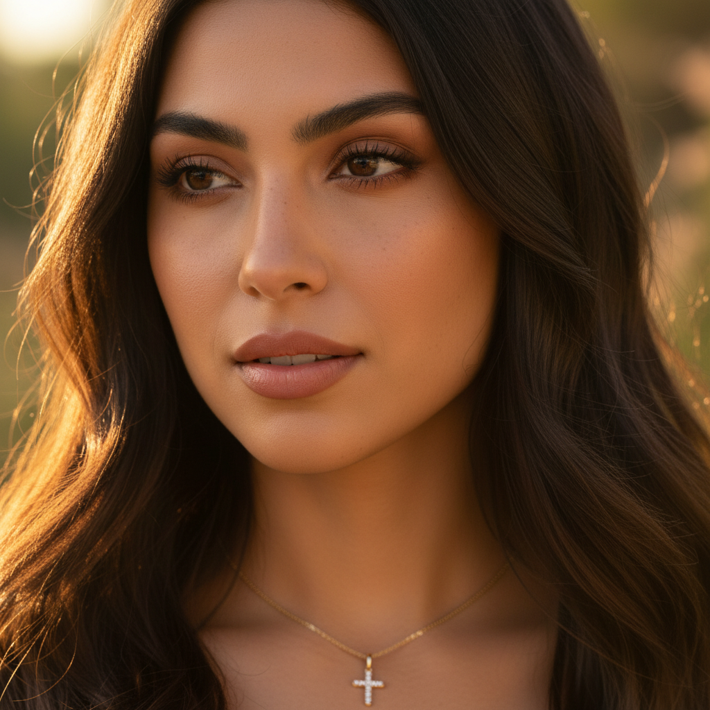 Solid 14K Yellow Gold Cross CZ Pendant for Women and Teens