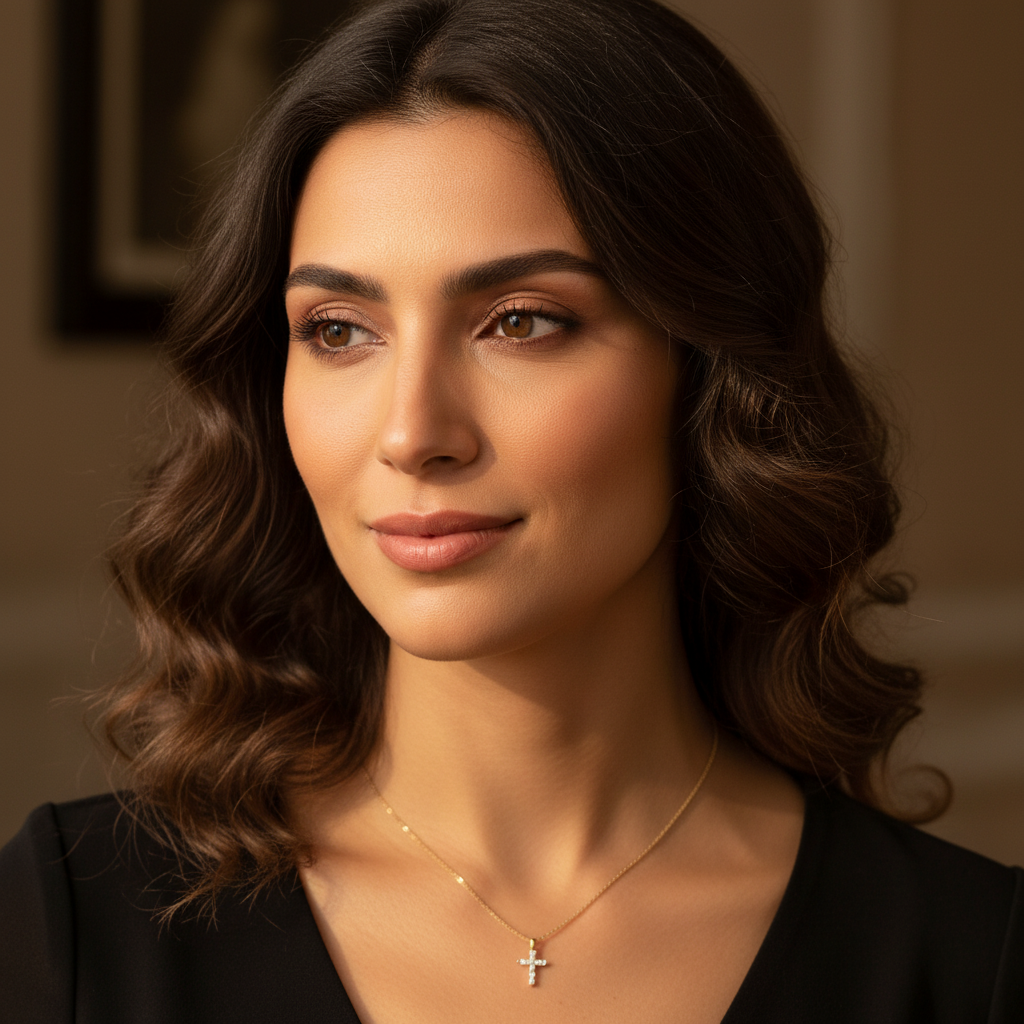 Solid 14K Yellow Gold Baguette Straight CZ Cross Pendant for Women and Teens