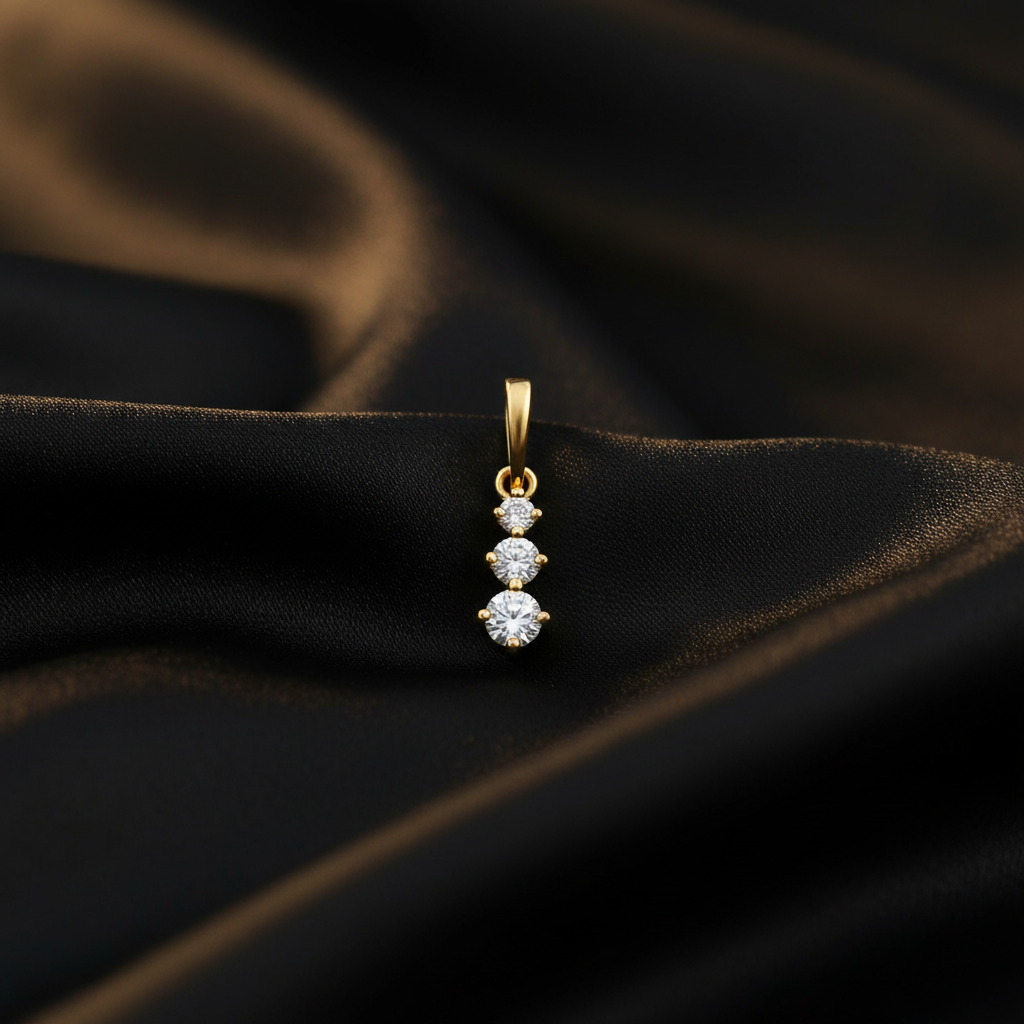 Solid 14K Yellow Gold Triple Round CZ Pendant for Women and Teens