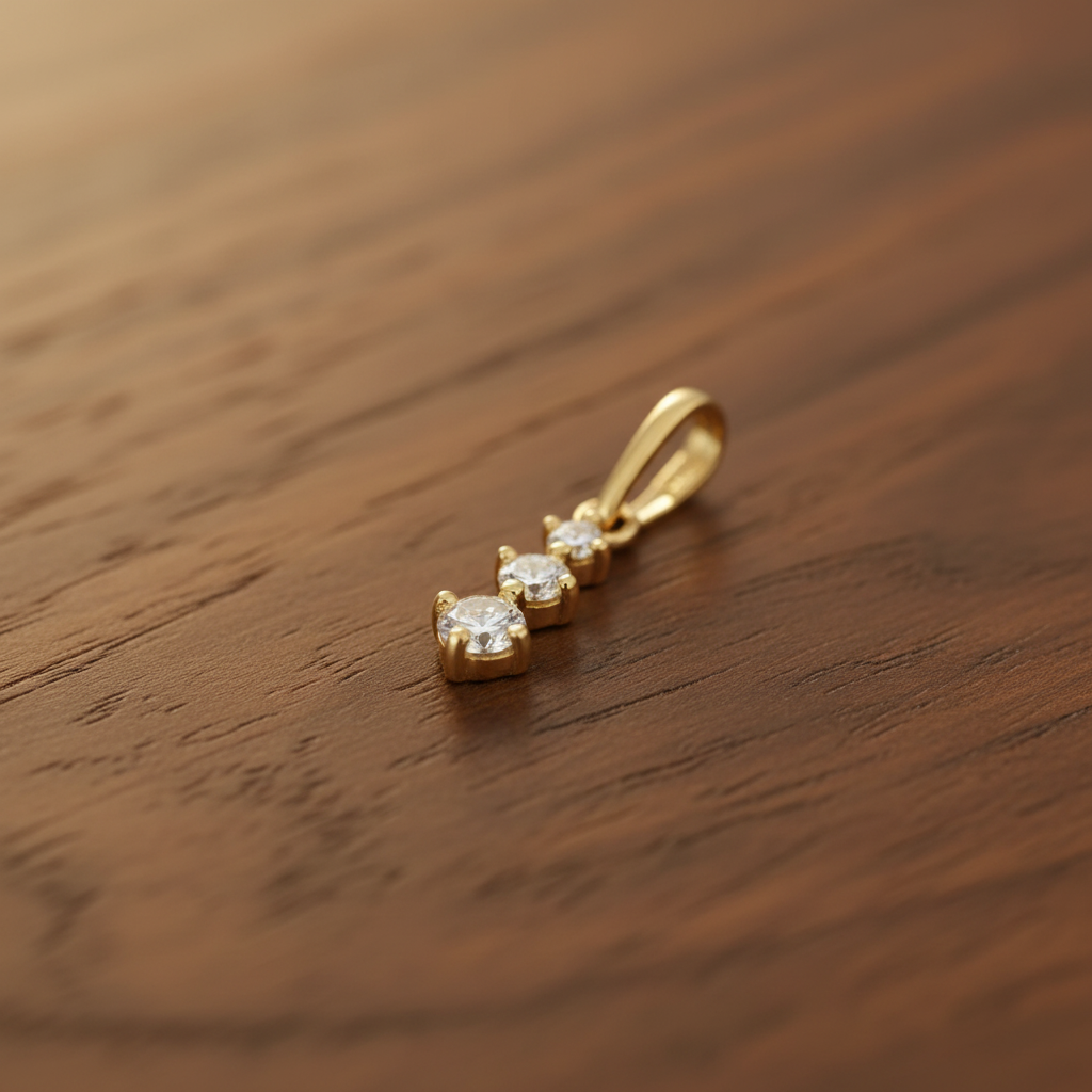 Solid 14K Yellow Gold Triple Round CZ Pendant for Women and Teens