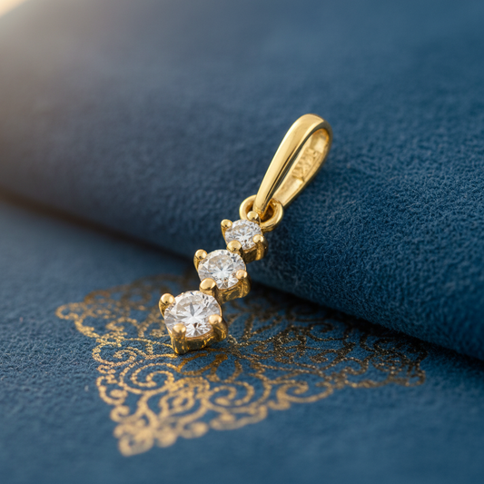 Solid 14K Yellow Gold Triple Round CZ Pendant for Women and Teens