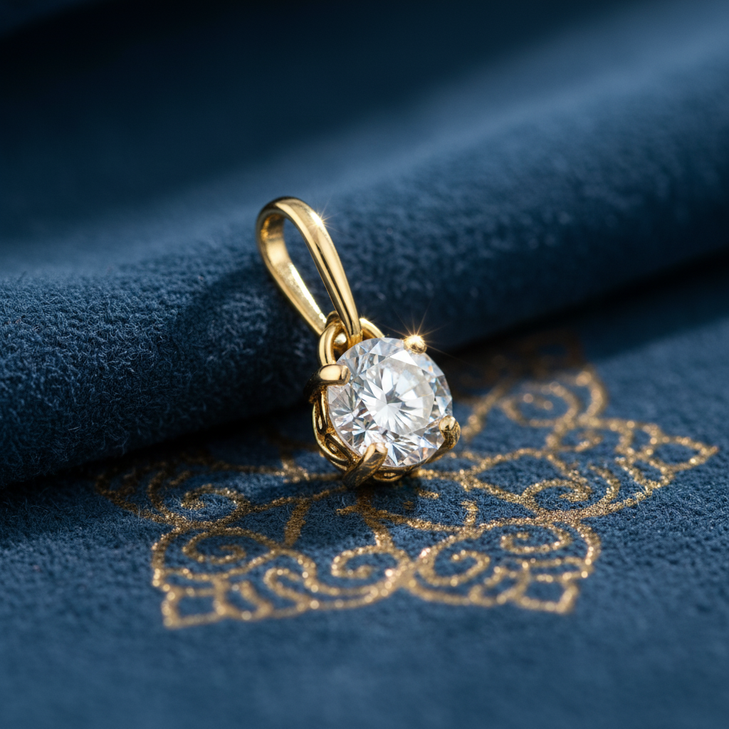 Solid 14K Yellow Gold 4.5MM Round CZ Pendant for Women and Teens