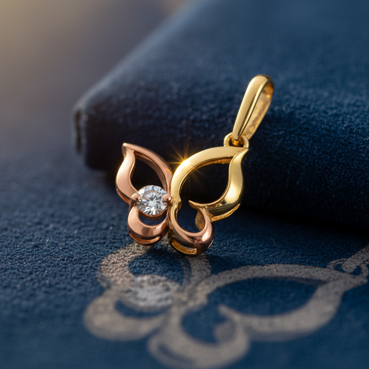 Solid 14K Yellow and Rose Gold Butterfly CZ Pendant for Women and Teens