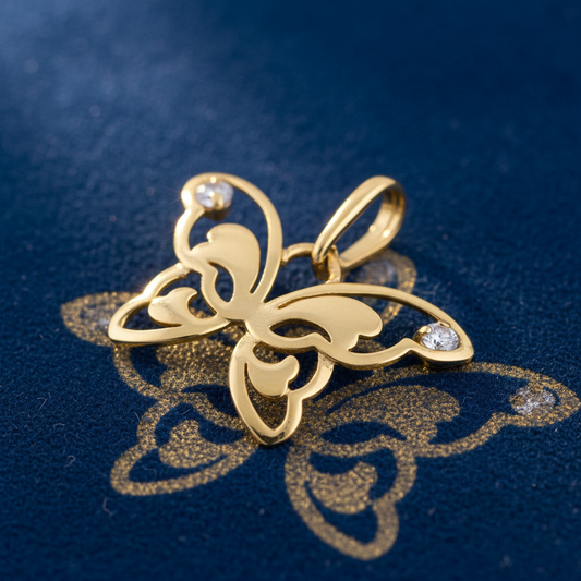 Solid 14K Yellow Gold Butterfly Pendant for Women and Teens