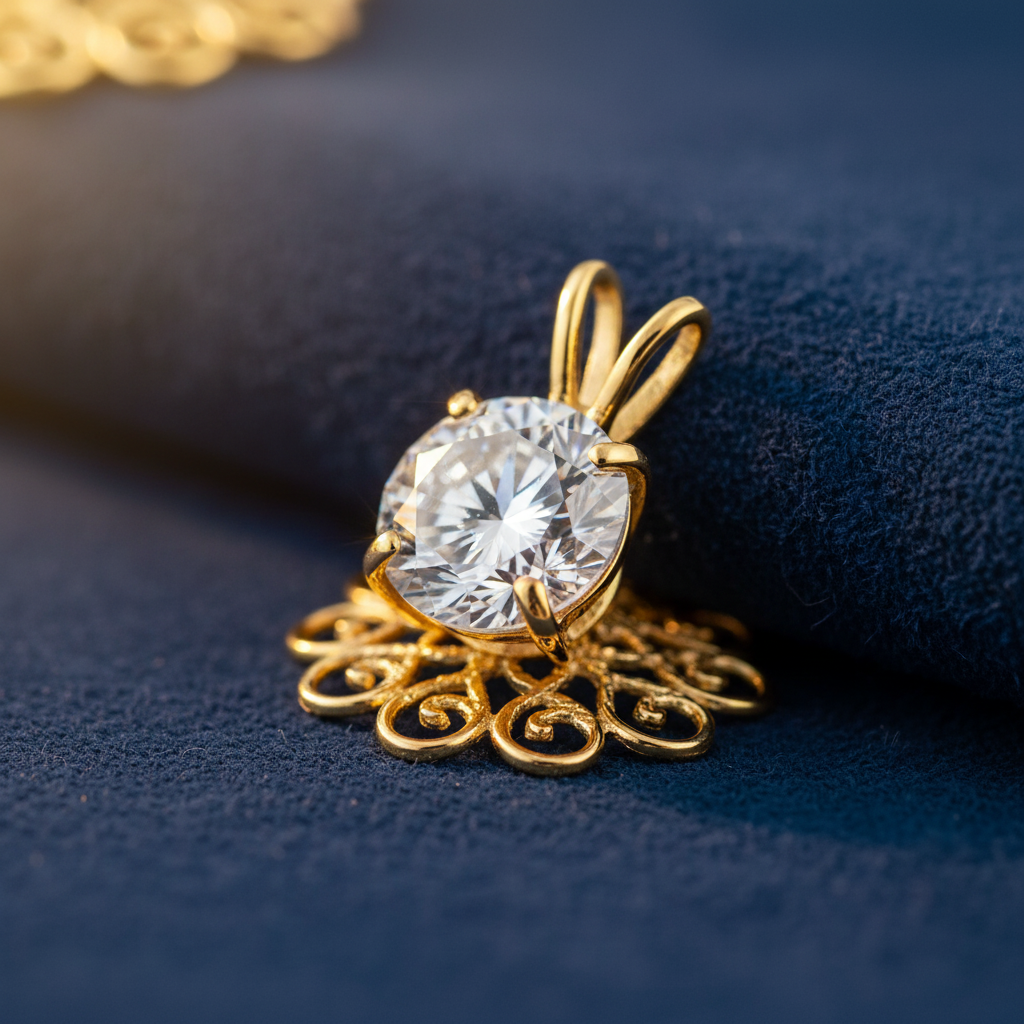 Solid 14K Yellow Gold 6MM Round CZ Pendant for Women and Teens