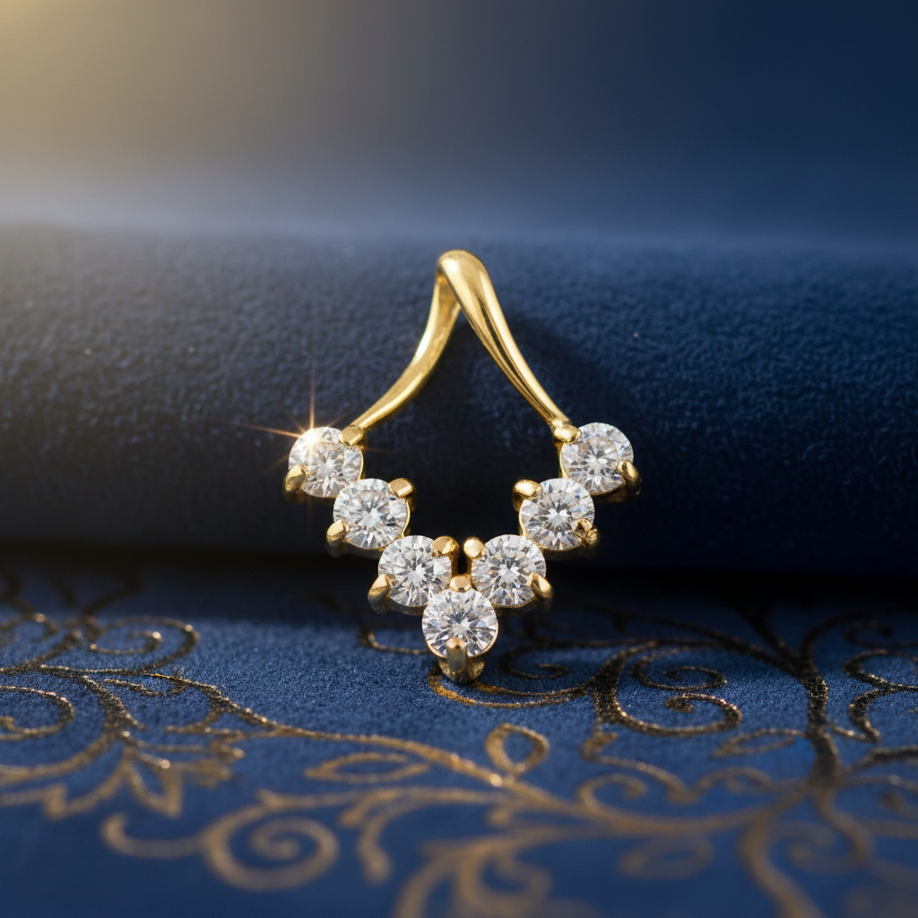 Solid 14K Yellow Gold Trendy V CZ Pendant for Women and Teens