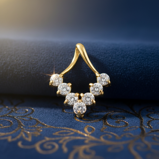 Solid 14K Yellow Gold Trendy V CZ Pendant for Women and Teens