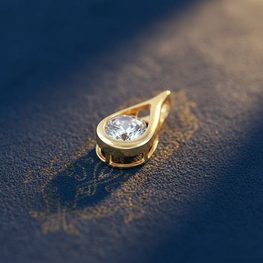 Solid 14K Yellow Gold Round Drop CZ Pendant for Women and Teens