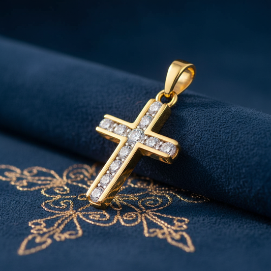 Solid 14K Yellow Gold CZ Cross Pendant for Women and Teens