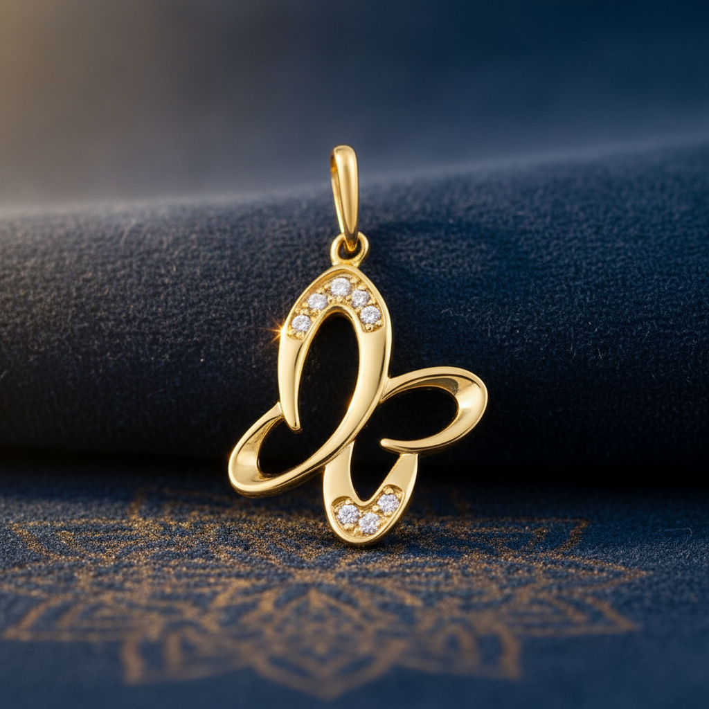Solid 14K Yellow Gold CZ Sweet Butterfly Pendant for Women and Teens