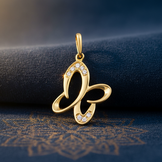 Solid 14K Yellow Gold CZ Sweet Butterfly Pendant for Women and Teens