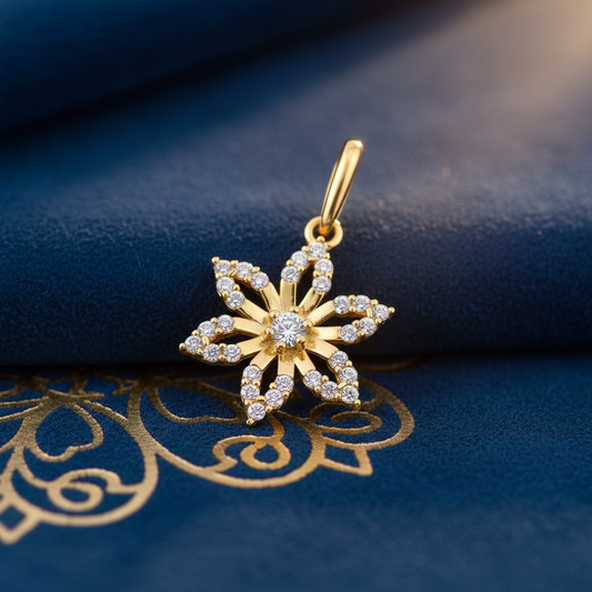 Solid 14K Yellow Gold CZ Lily Flower Pendant for Women and Teens