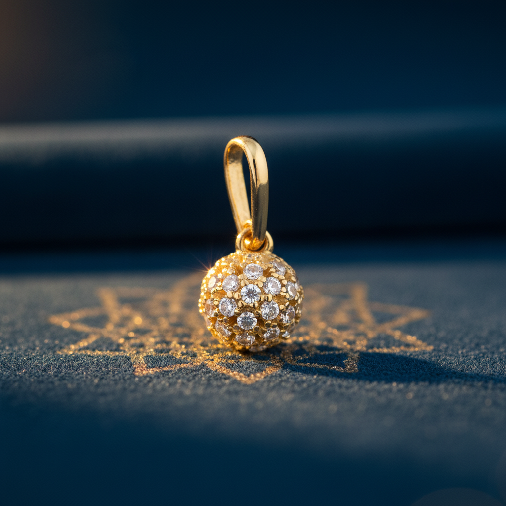 Solid 14K Yellow Gold CZ Half Ball Pendant for Women and Teens