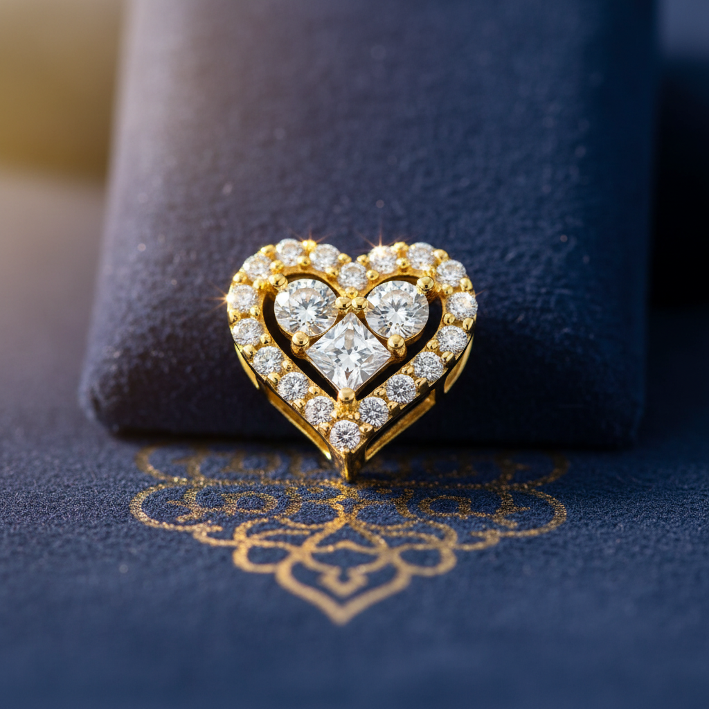 Solid 14K Yellow Gold Sparkle Heart Round & Princess Cut CZ Pendant for Women and Teens