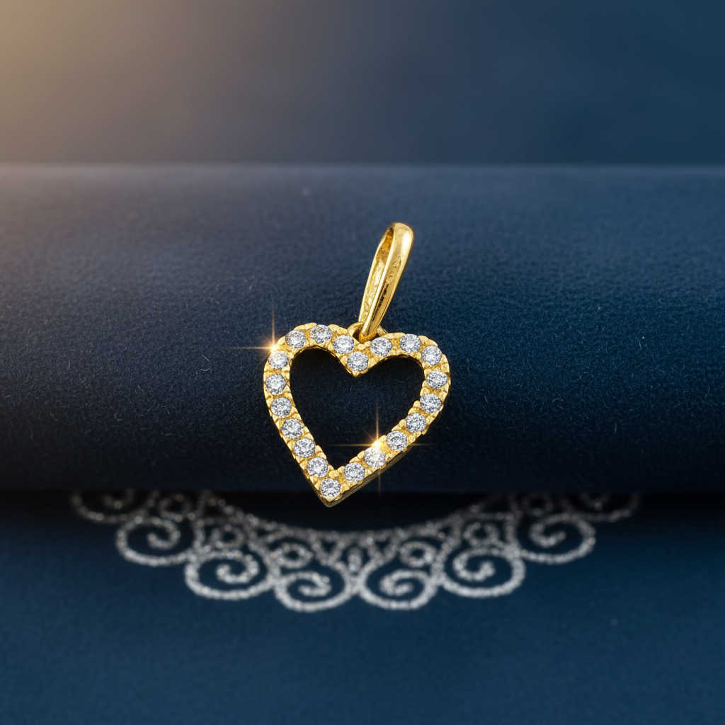 Solid 14K Yellow Gold Simple Heart Round CZ Pendant for Women and Teens