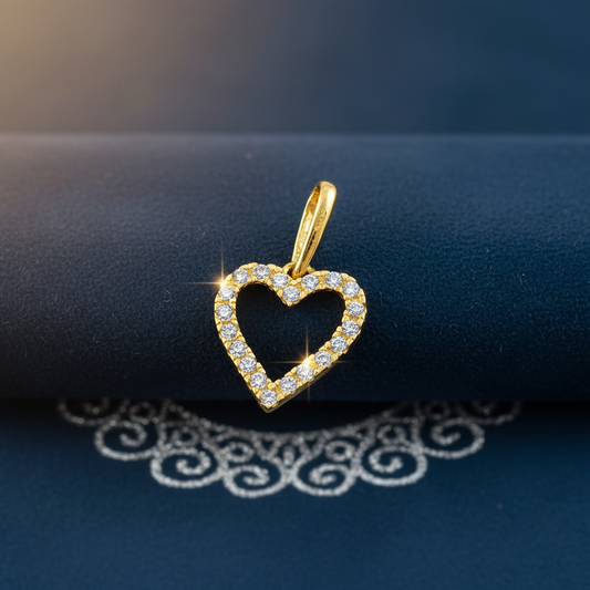 Solid 14K Yellow Gold Simple Heart Round CZ Pendant for Women and Teens