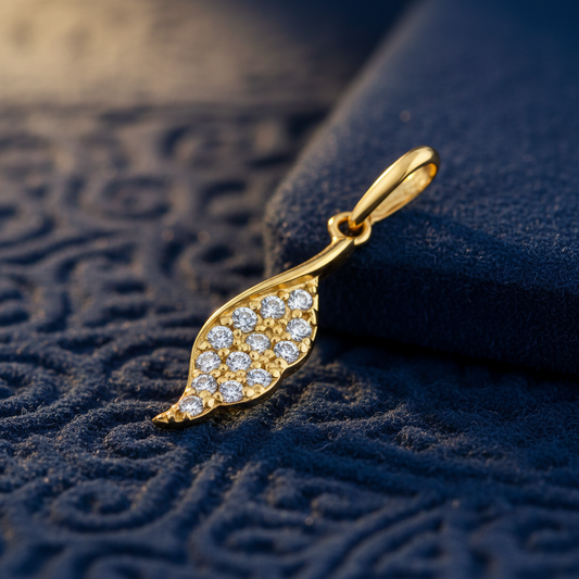 Solid 14K Yellow Gold Leaf CZ Pendant for Women and Teens