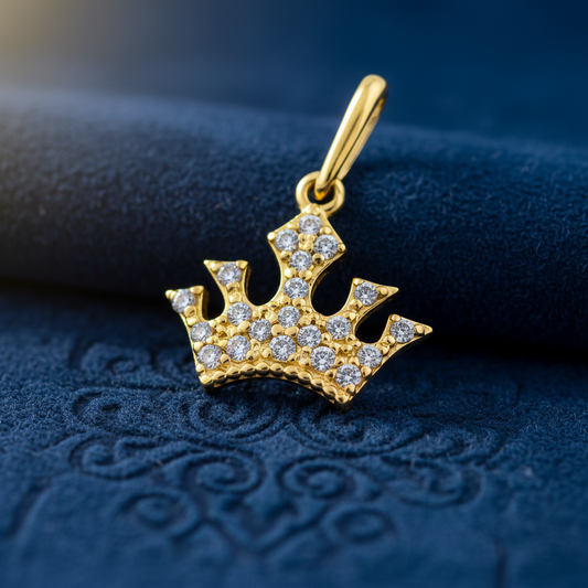 Solid 14K Yellow Gold Queen's Crown CZ Pendant for Women and Teens