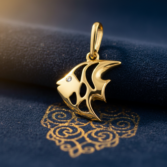 Solid 14K Yellow Gold Angelfish CZ Pendant for Women and Teens