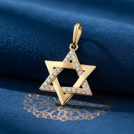 Solid 14K Yellow Gold Star of David CZ Pendant for Women and Teens