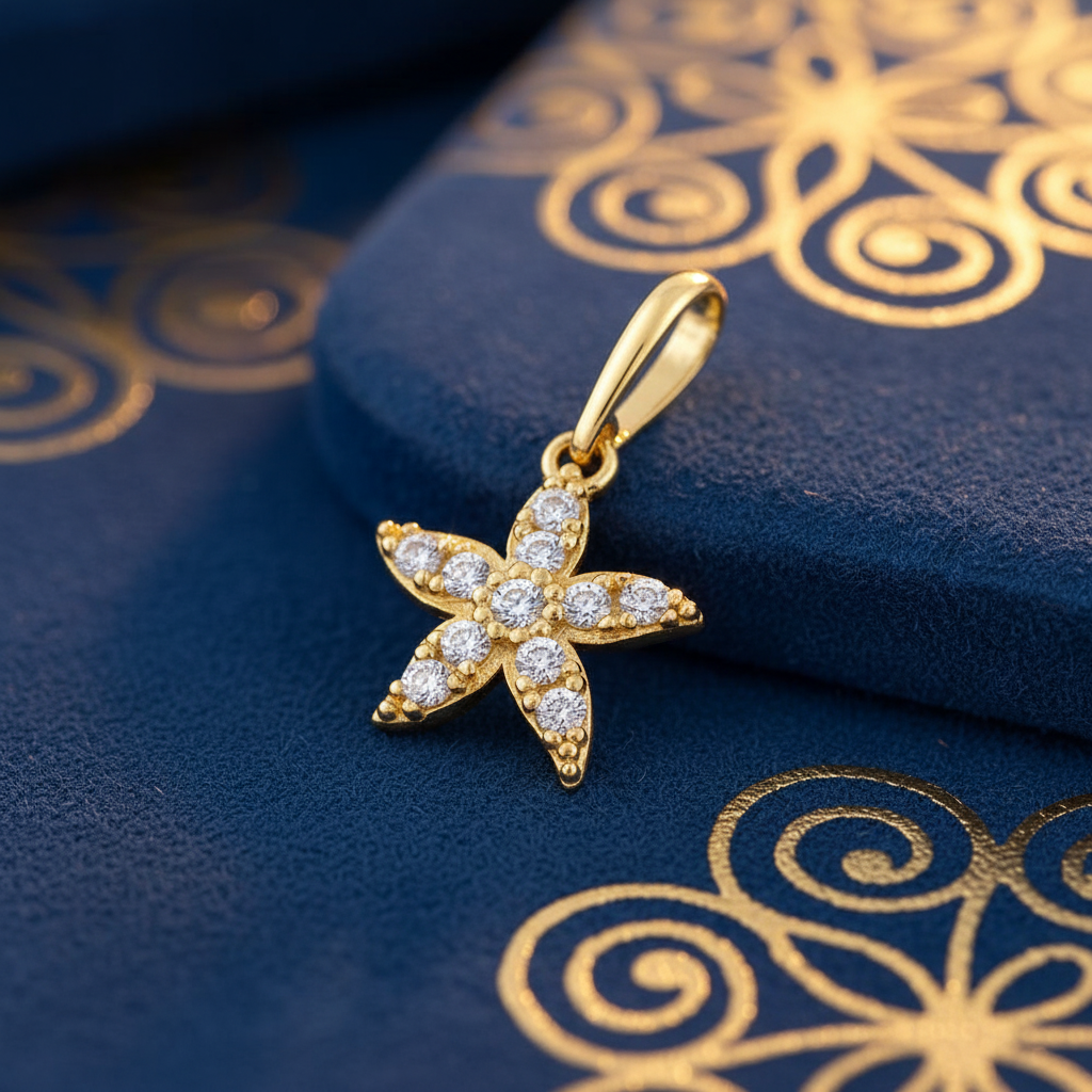 Solid 14K Yellow Gold Starfish CZ Pendant for Women and Teens