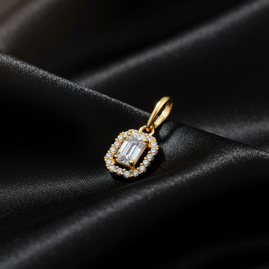 Solid 14K Yellow Gold Small Emerald Cut CZ Pendant for Women and Teens