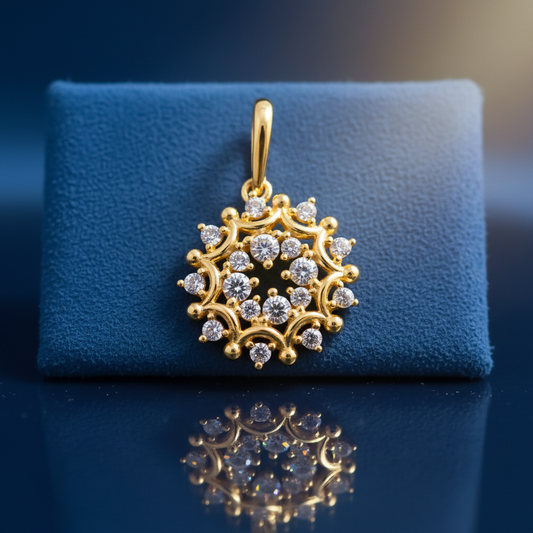 Solid 14K Yellow Gold Glamorous Circle CZ Pendant for Women and Teens