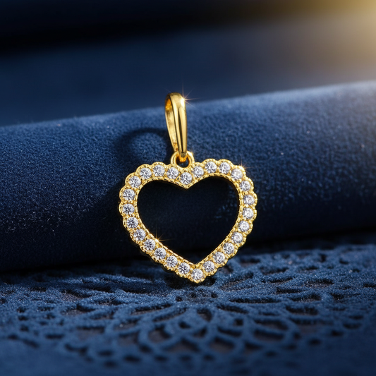 Solid 14K Yellow Gold Heart CZ Pendant for Women and Teens