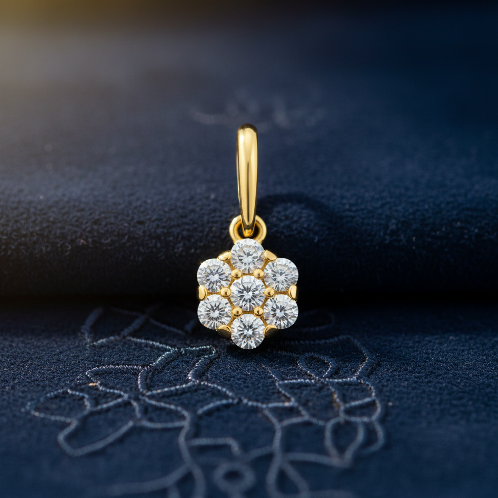 Solid 14K Yellow Gold Small Flower Cluster CZ Pendant for Women and Teens