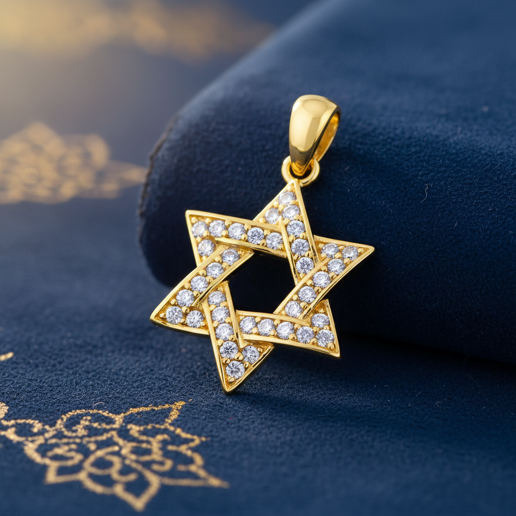Solid 14K Yellow Gold Star of David CZ Pendant for Women and Teens