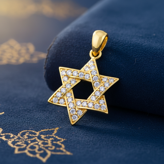Solid 14K Yellow Gold Star of David CZ Pendant for Women and Teens